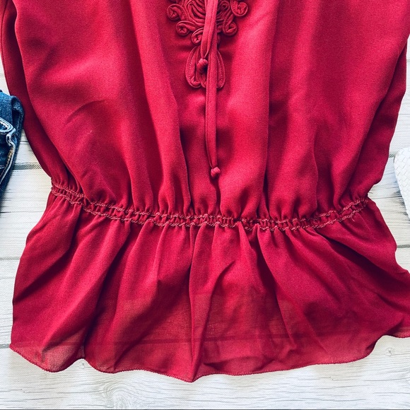 Studio M Detailed Flowing Lace Up Peasant Blouse S - Picture 3 of 5